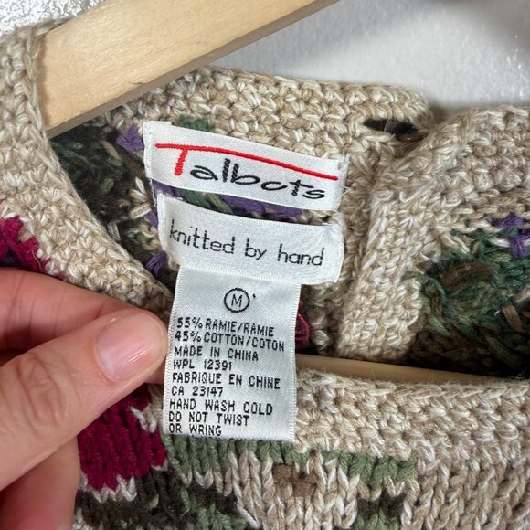 VTG Talbots Hand Knit Floral Sweater Size Medium Chunky Knit Grandma Granny - Picture 3 of 9